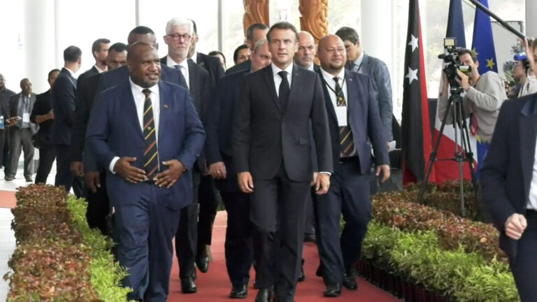 FRANCE PRESIDENT VISIT Papua New Guinea Prime Minister James Marape and France President Emmanuel Macron