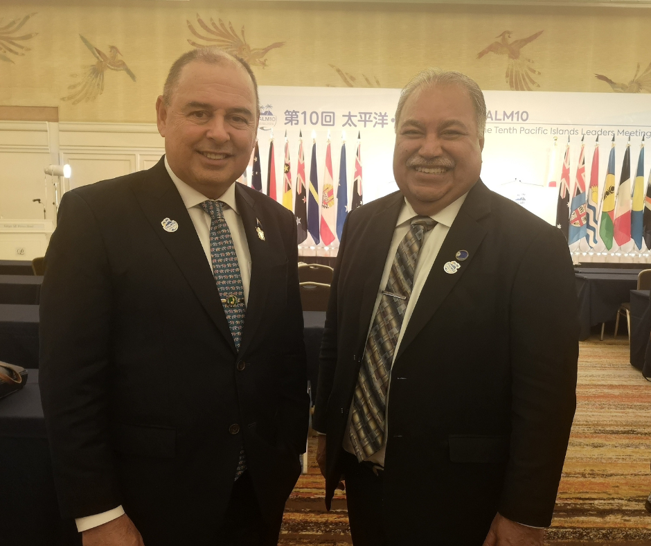 PIF Chair and Cook Islands Prime Minister, Mark Brown (left) with PIF Secretary General, Baron Waqa at 10th Pacific Islands Leaders Meeting (PALM10)in Japan. [[Photo://Sincha Dimara-InsidePNG]]