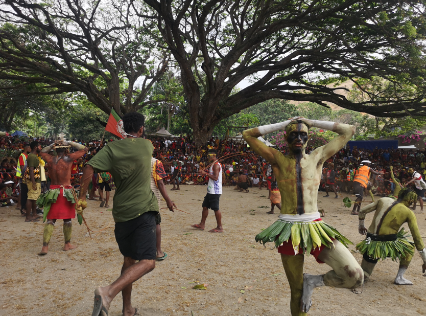 Boys from East New Britain performing the whip dance for the 49th Independence day celebrations.