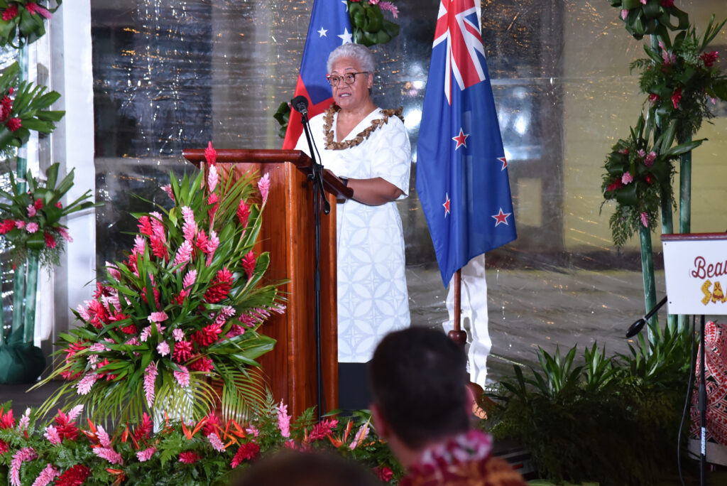 Samoa set for election after Fiame’s budget fails Samoa Prime Minister Fiame Naomi Mata'afa wearing a white dress standing at a podium
