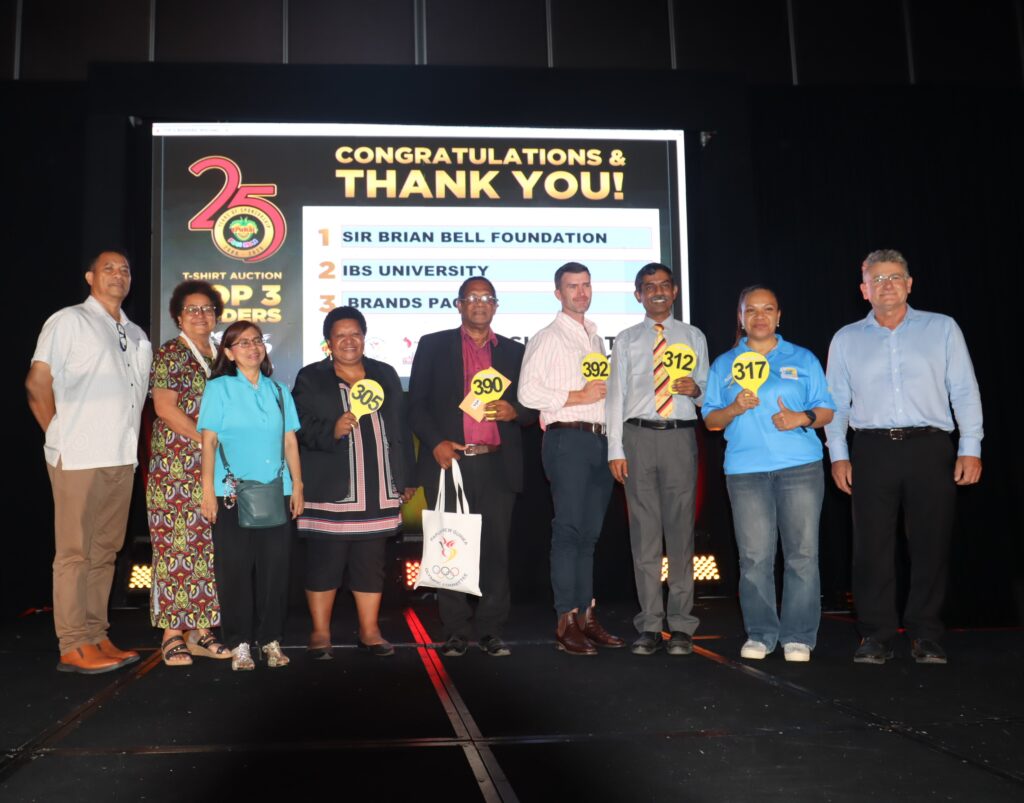 K258,000 Raised at Trukai Fun Run Auction Top 5 Bidders, from left,International Training Institute, PNG IPA,Brands Pacific,IBS University, & Sir Brian Bell Foundation
