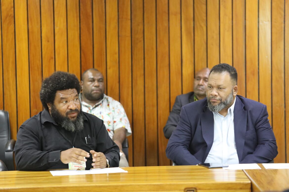 Media Council President Neville Choi and FM100 Talkback show Host Culligan Tanda at the Parliamentary Committee Hearing