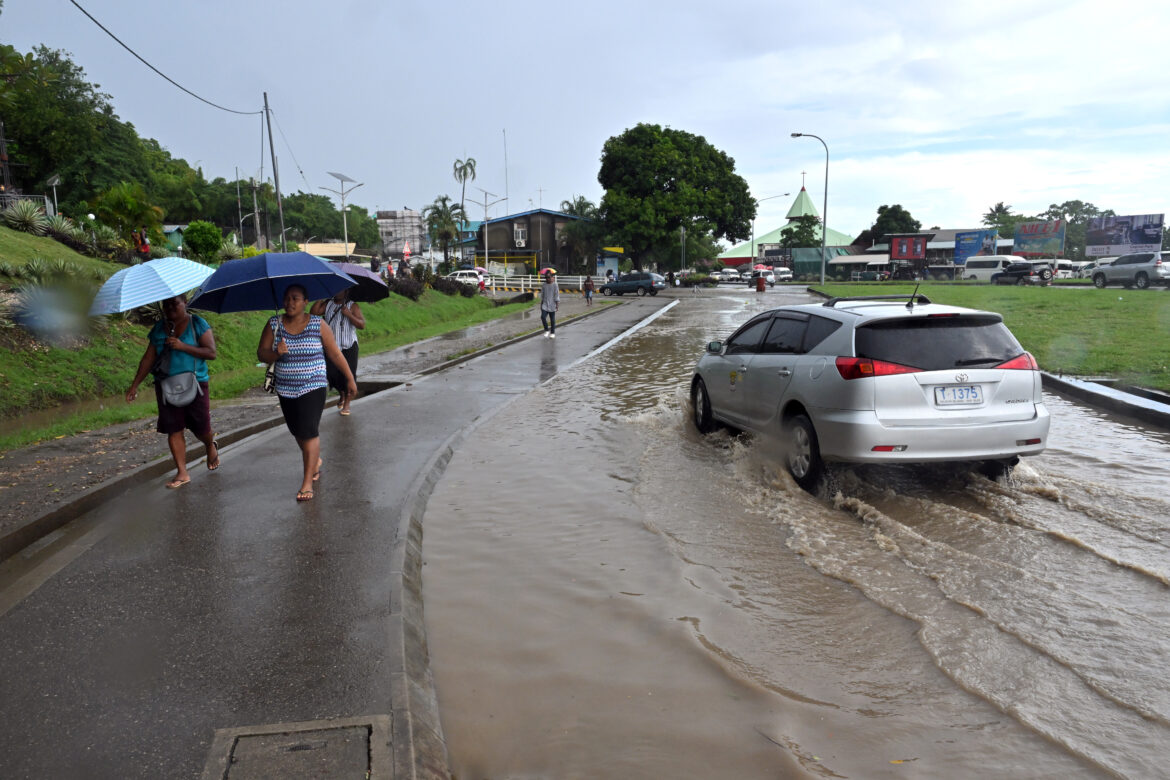 Roads are seen flooded after a heavy rain storm in the capital Honiara, Solomon Islands.