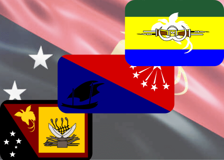A display of the three flags of Morobe, Western and Central