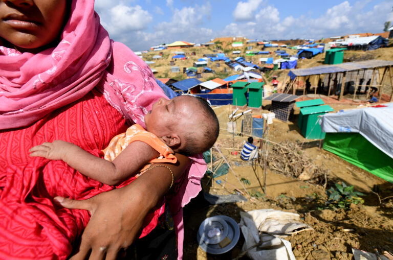 Rohingya refugee Janet Ara with her 27-day-old boy