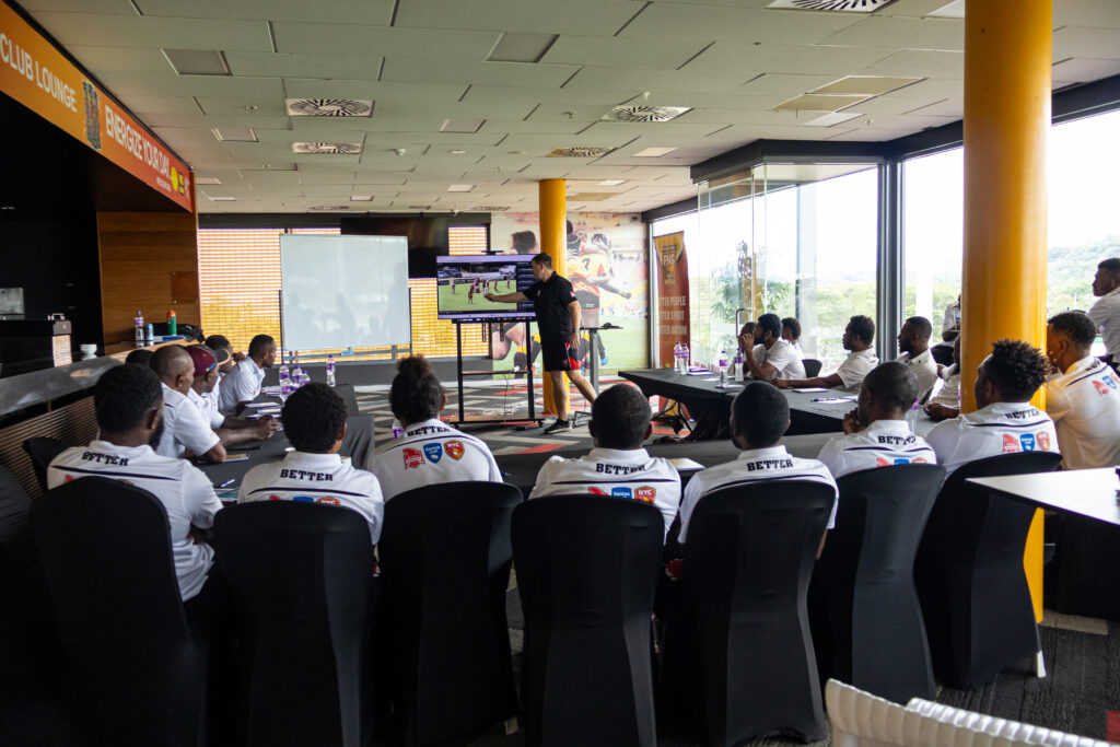 Greer Beck, QRL Development Coach in a training session with Match Officials.