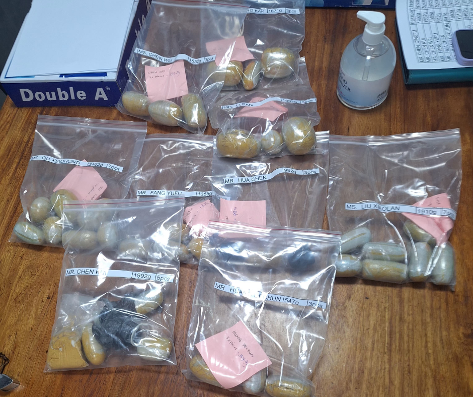 PNG Customs confiscated gold in plastic bags.